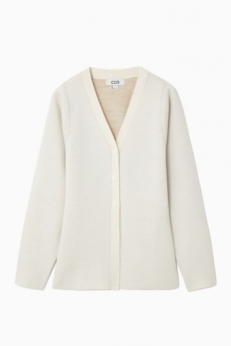 White Cos Waisted Double-faced Wool Cardigan | LZEUJ1034