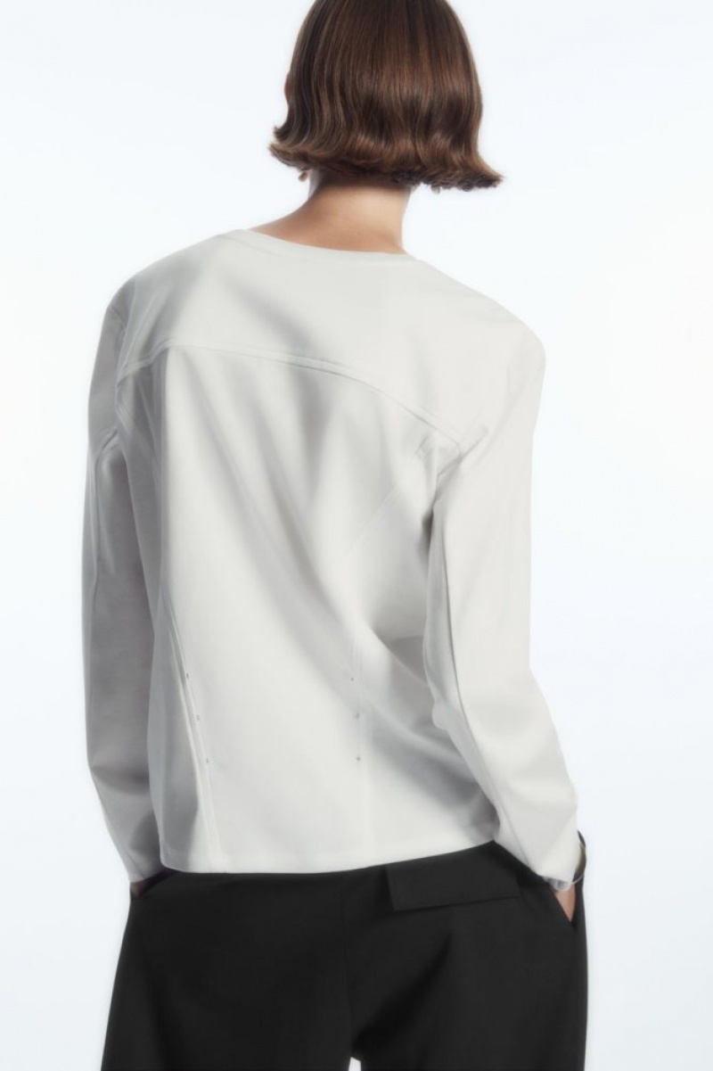 White Cos Waisted Long-sleeved Top | PFSCH0925