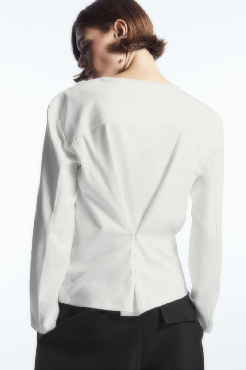 White Cos Waisted Long-sleeved Top | PFSCH0925