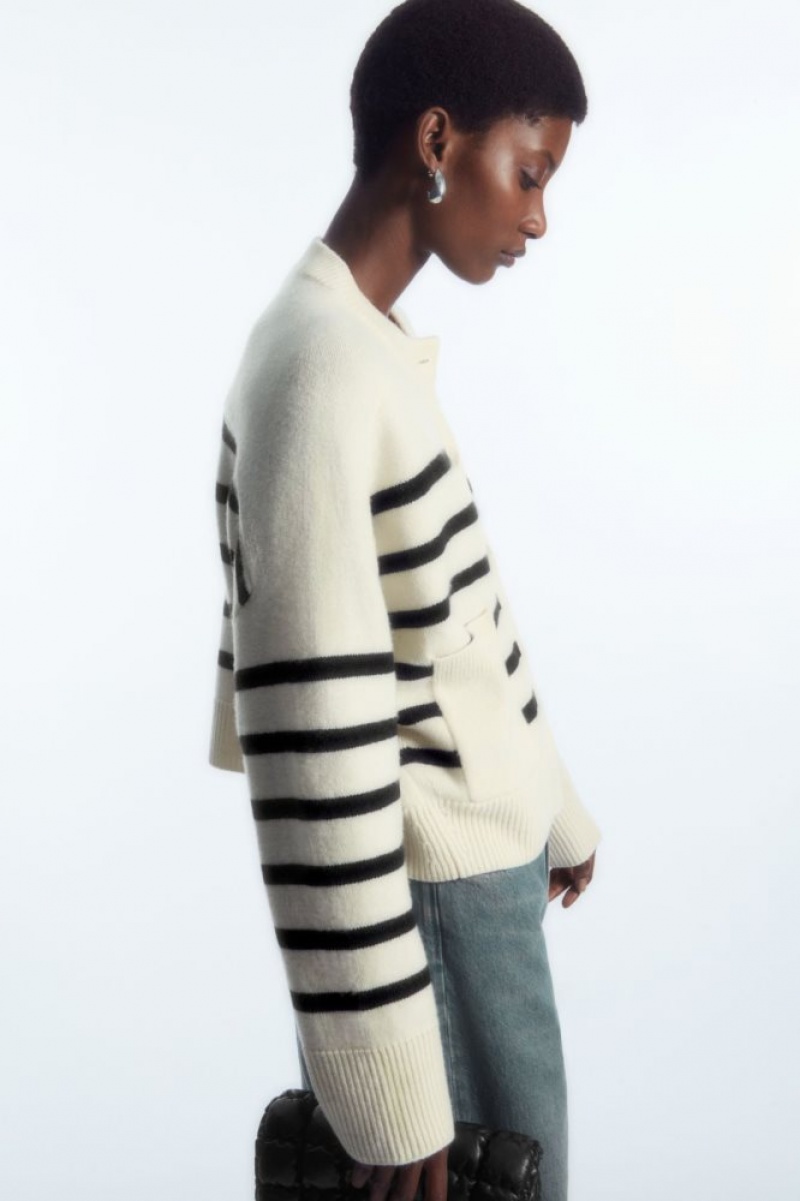 White Cos Wool Crew-neck Cardigan | LIZCE3187