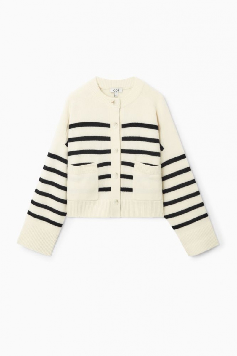 White Cos Wool Crew-neck Cardigan | LIZCE3187