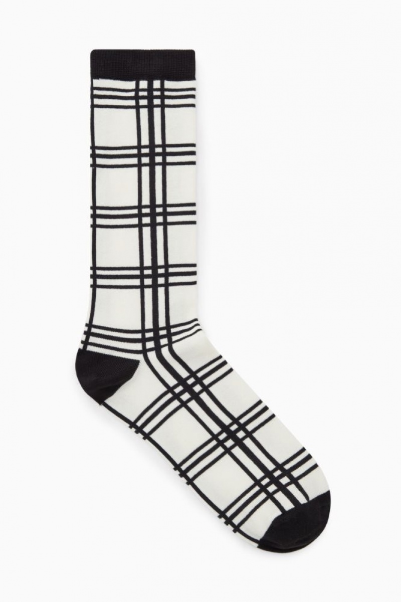 White / Black Cos Checked Socks | PRQZG4689