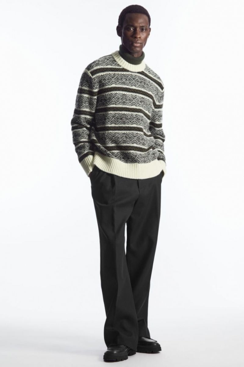 White / Black Cos Fair Isle Wool Sweater | YHTAV0218