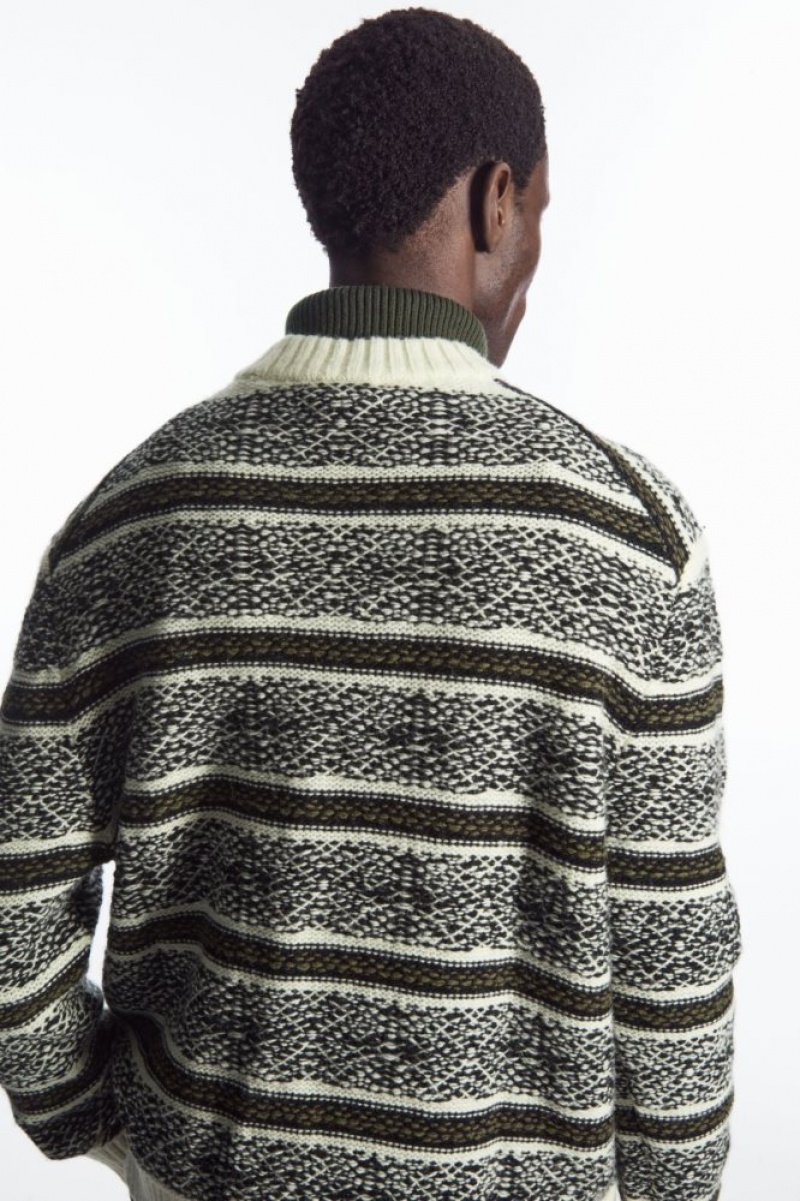 White / Black Cos Fair Isle Wool Sweater | YHTAV0218