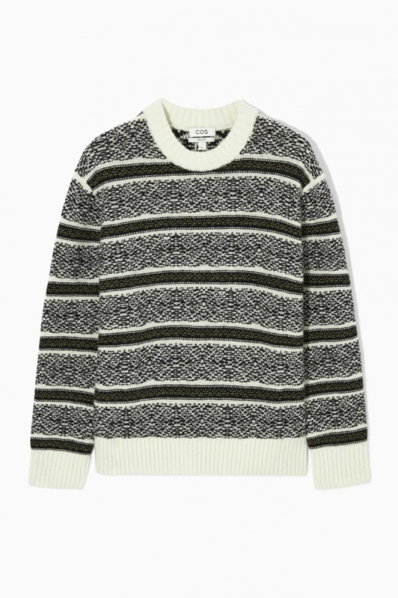 White / Black Cos Fair Isle Wool Sweater | YHTAV0218