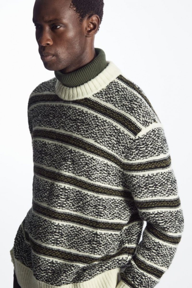 White / Black Cos Fair Isle Wool Sweater | YHTAV0218