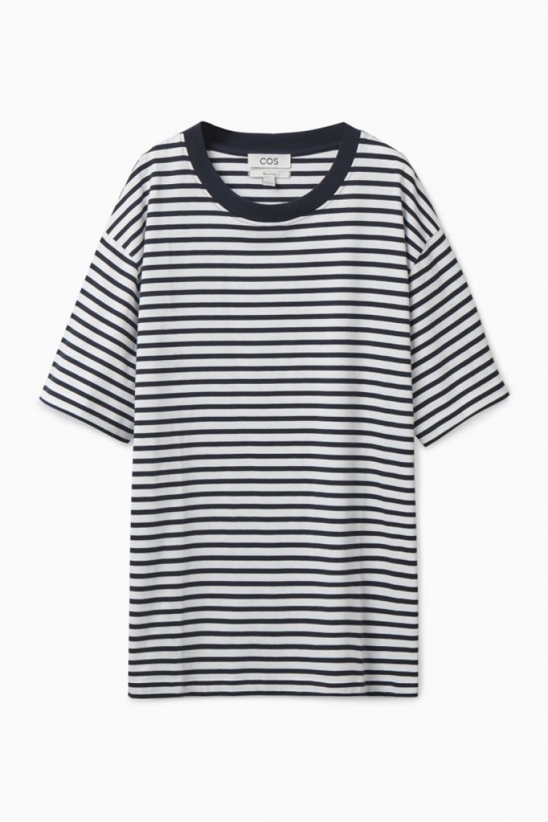 White / Navy Cos The Super Slouch T-shirt | RZKQB1370