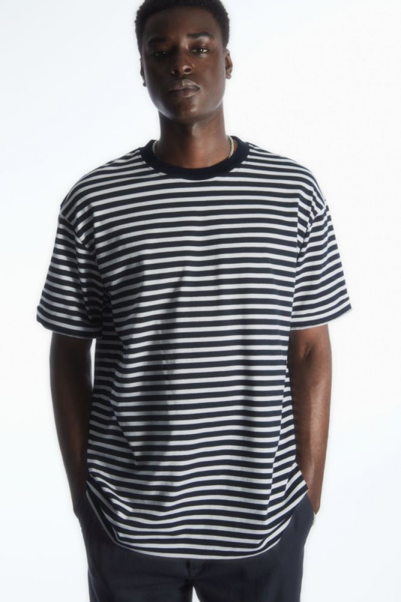 White / Navy Cos The Super Slouch T-shirt | RZKQB1370